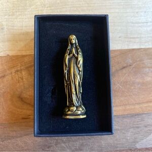 2” Small Vintage Style Brass Figurine of the Virgin Mary with Key Chain Loop